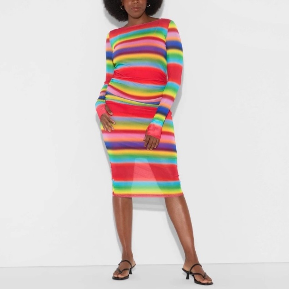 New Pride Adult Rainbow Gradient MIDI Mesh Dress - M